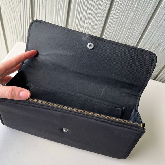 VTG 60s 70s Silk Embroidered Clutch Floral Black Evening Bag Talon Zipper Hong K - Picture 3 of 9